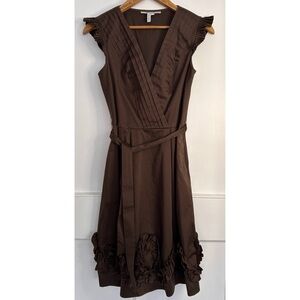 Max and Cleo Dark Brown Dress with Ruffle and Pleat Detailing Size 4